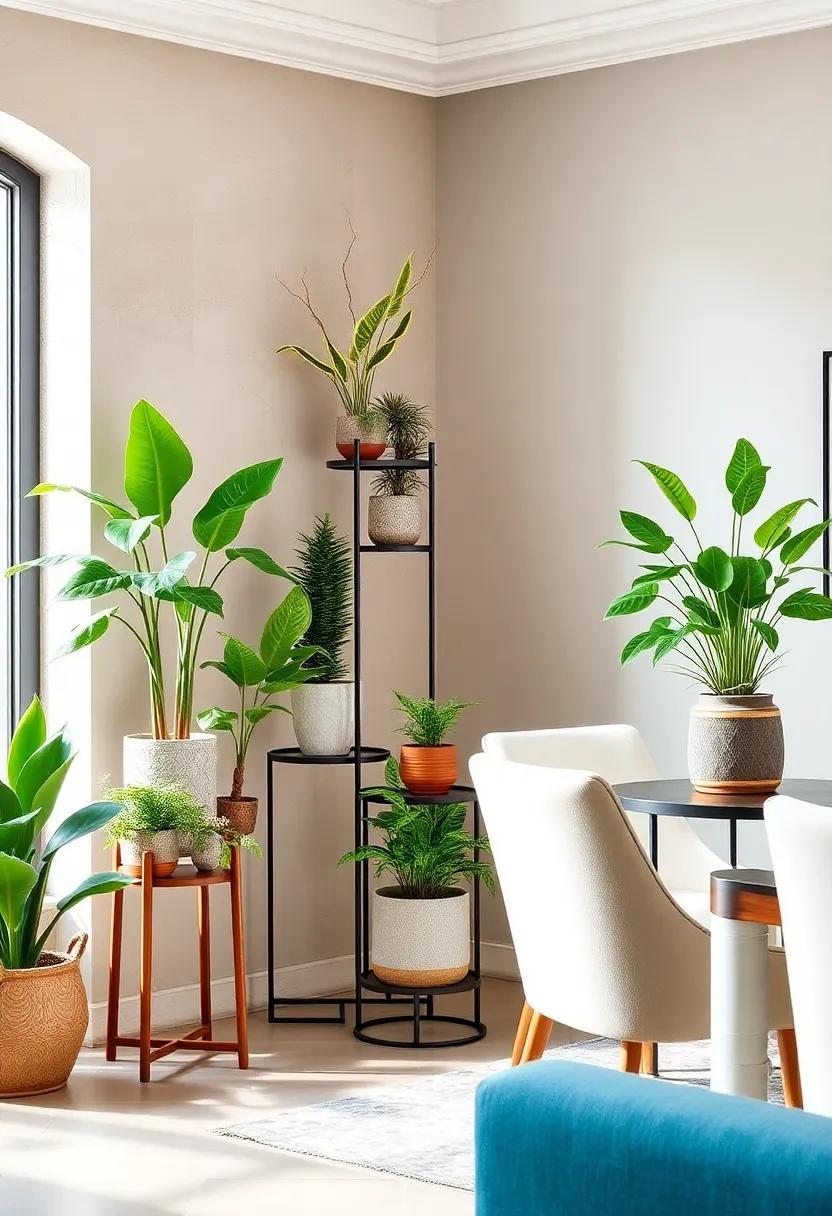 Use Tiered Plant Stands: Incorporate tiered stands to ⁤display a variety of plants at different heights, creating visual‌ interest in the corner of your dining room