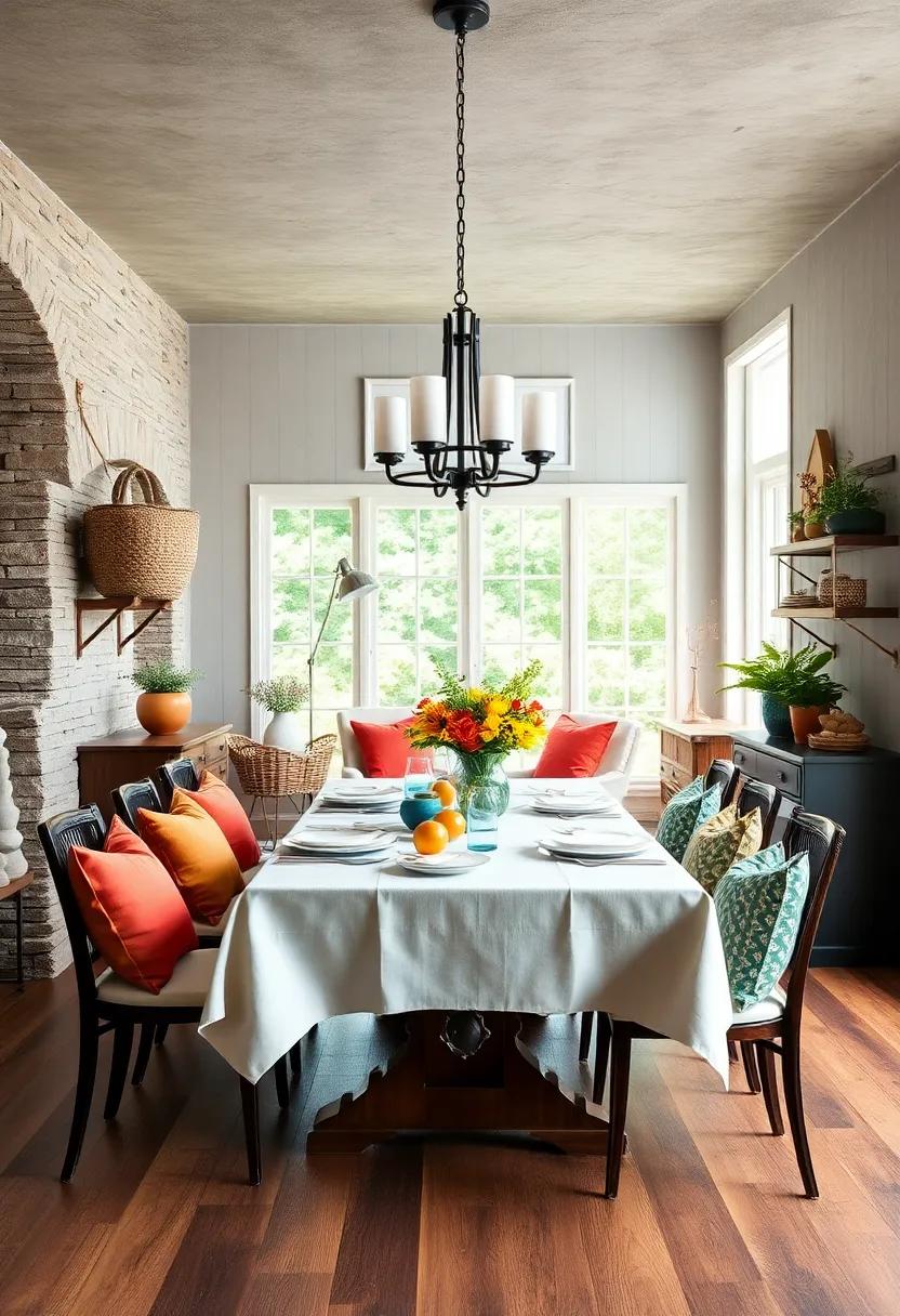 Colorful Accents: Incorporate colorful accessories, like a bright tablecloth or vibrant dishware, to create a playful contrast against the rustic backdrop