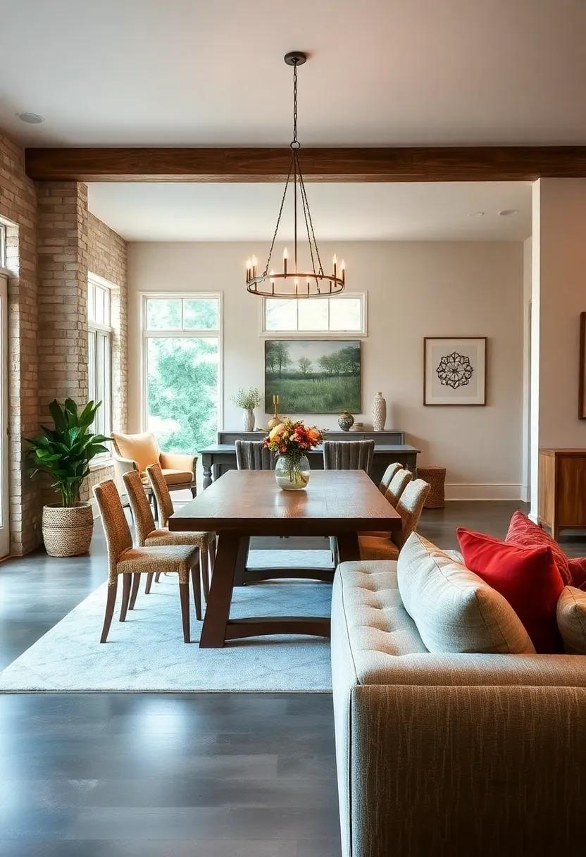 Embrace an Open Concept: Combine your dining and living spaces for a cozy,inviting atmosphere that encourages conversation and connection