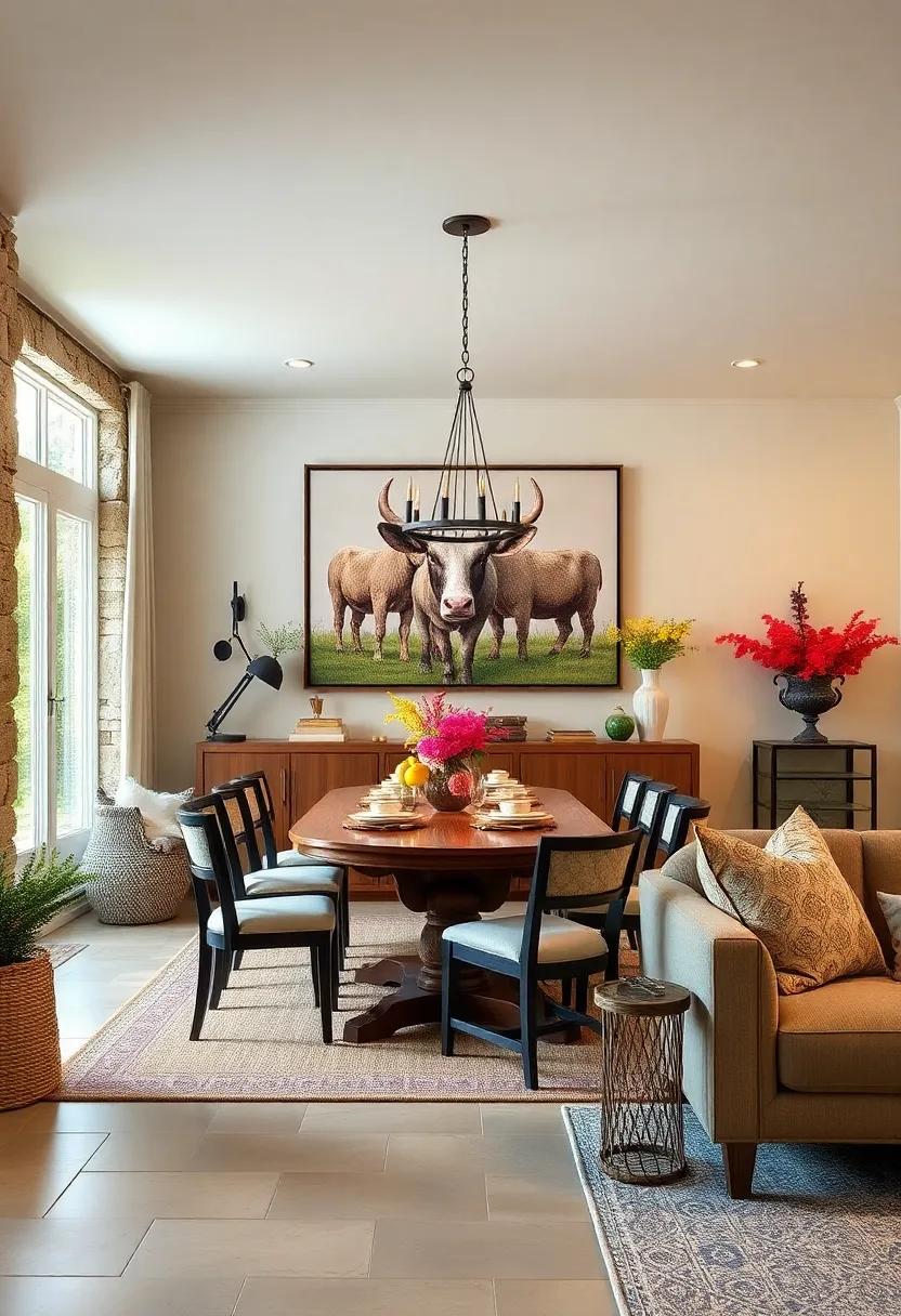 farm Animal Art: Use wall art featuring farm animals or pastoral scenes to connect your dining space with the charm of rural life