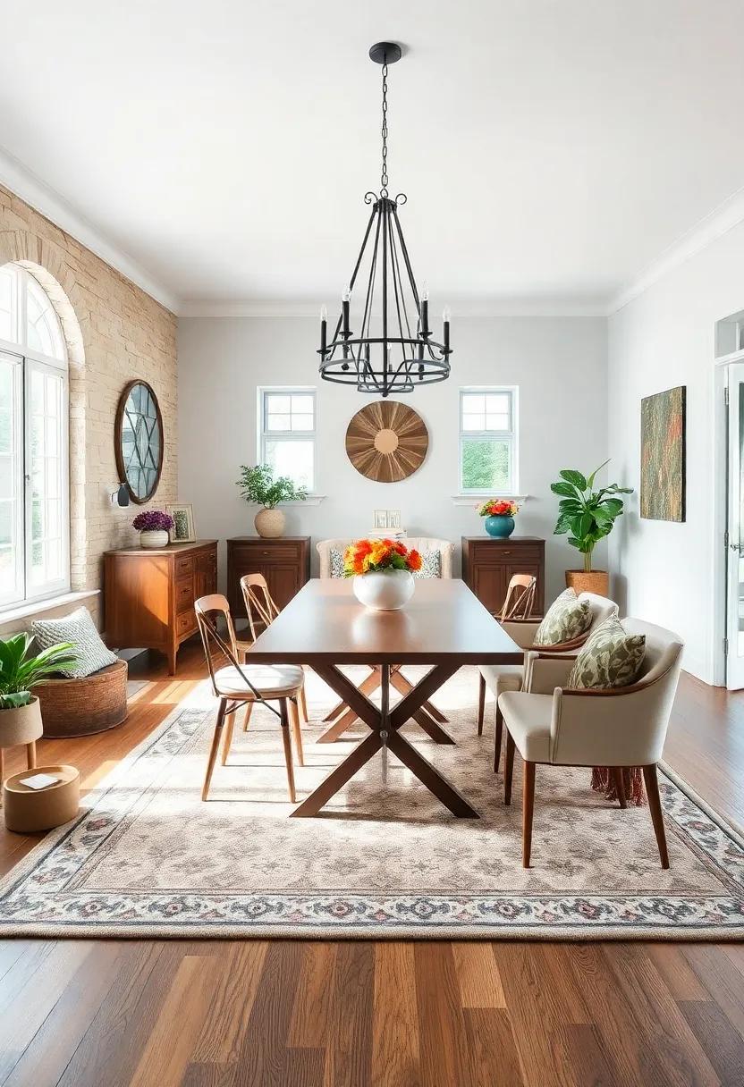Focal Area Rugs: Use a large, patterned area rug to define the dining space while providing warmth underfoot—making every meal a little more special