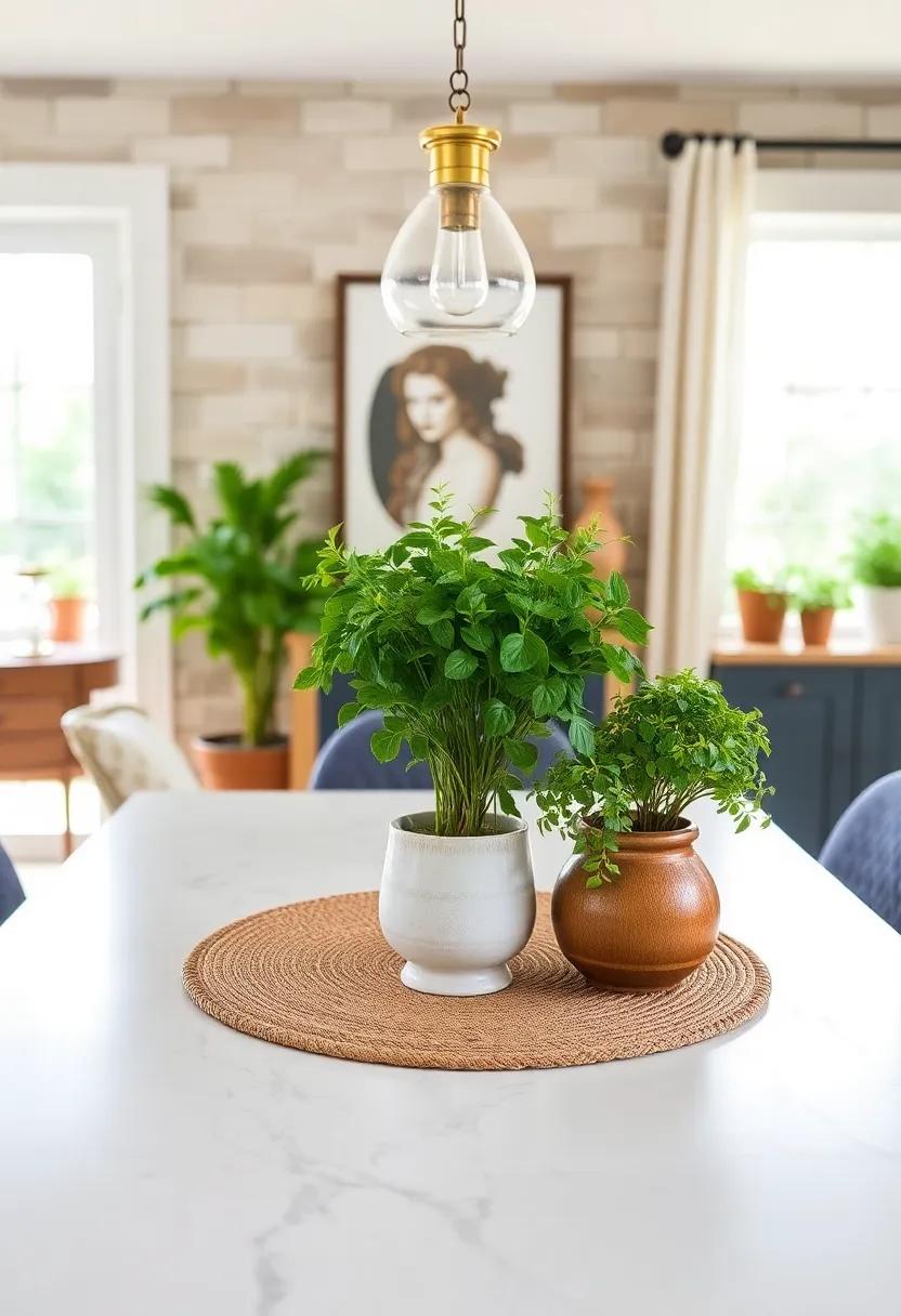 Fresh Greenery: Introduce potted plants or fresh herbs on the table or windowsill to bring a touch of nature indoors and enhance the farmhouse charm