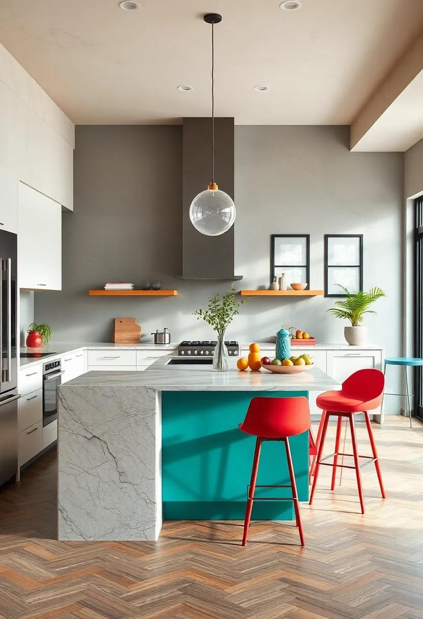 Retro Revival: ⁢Inspired by mid-century design, this‍ narrow island features bold colors and playful shapes that add character to traditional‌ kitchens