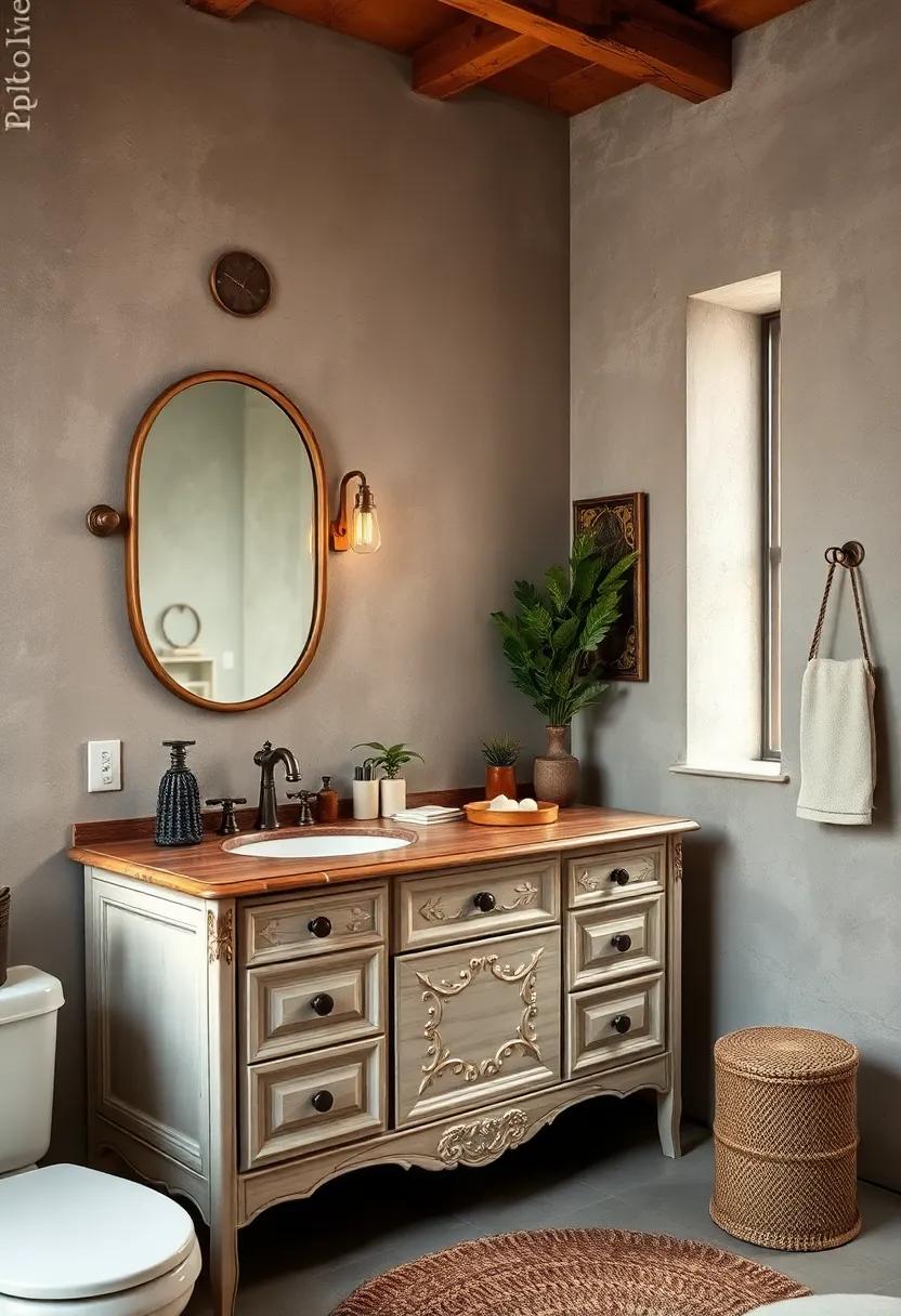 Antique Vanity: Source a repurposed antique dresser to serve as a unique bathroom vanity, combining functionality with timeless style