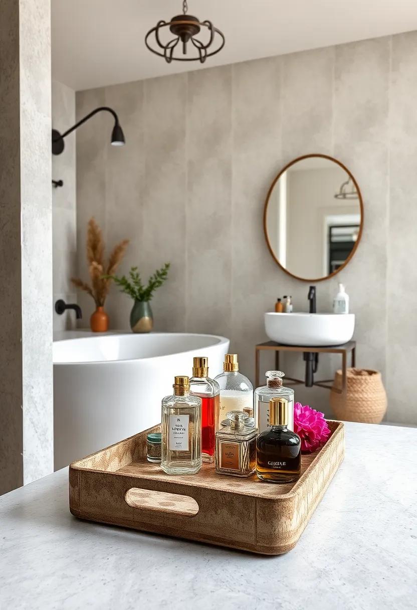 Decorative Trays: Display vintage perfume bottles or toiletries on decorative trays to create organized yet stylish arrangements
