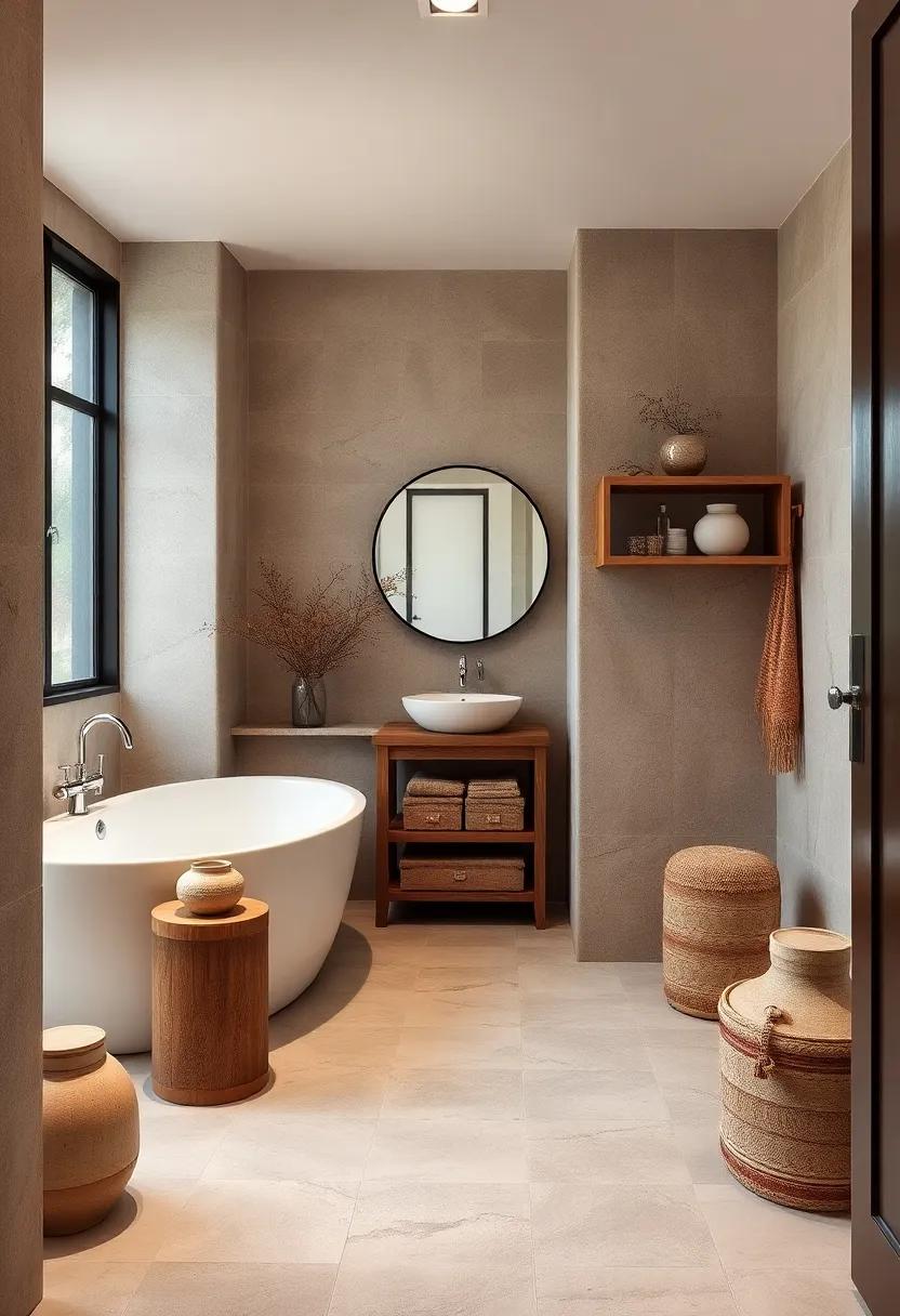 hand-Crafted Pottery: Use handcrafted pottery as decor or storage for toiletries,adding an artisanal touch connected to the past