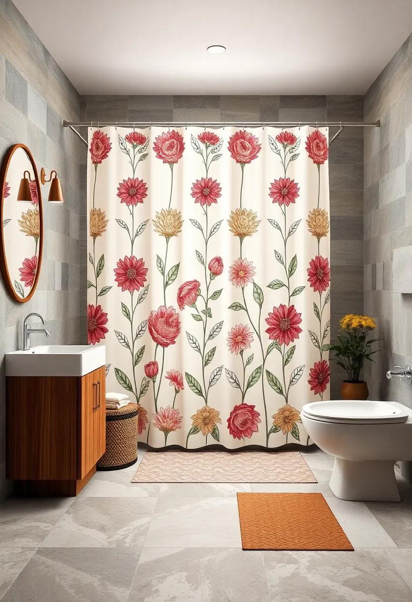 retro Shower Curtain: find a printed shower curtain featuring bold patterns or classic motifs to create a focal point in your space