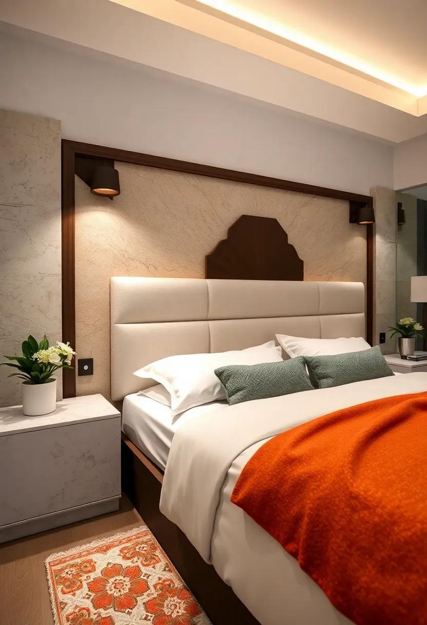 Art Deco Revival: Revisit the glamour of the Art Deco era with a headboard featuring bold geometric designs and hidden charging solutions for modern luxury