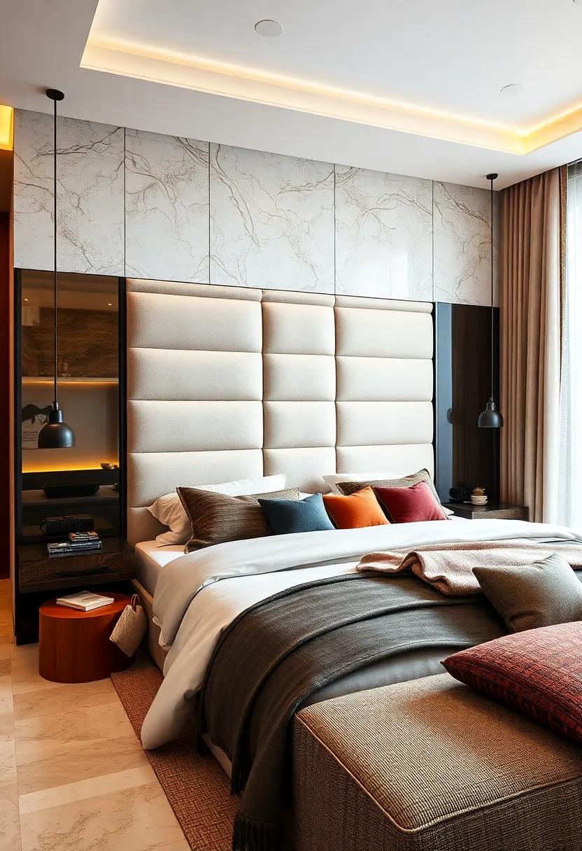 Fabrics of Comfort: Choose plush fabric headboards with integrated charging options that invite relaxation and functionality into your personal sanctuary