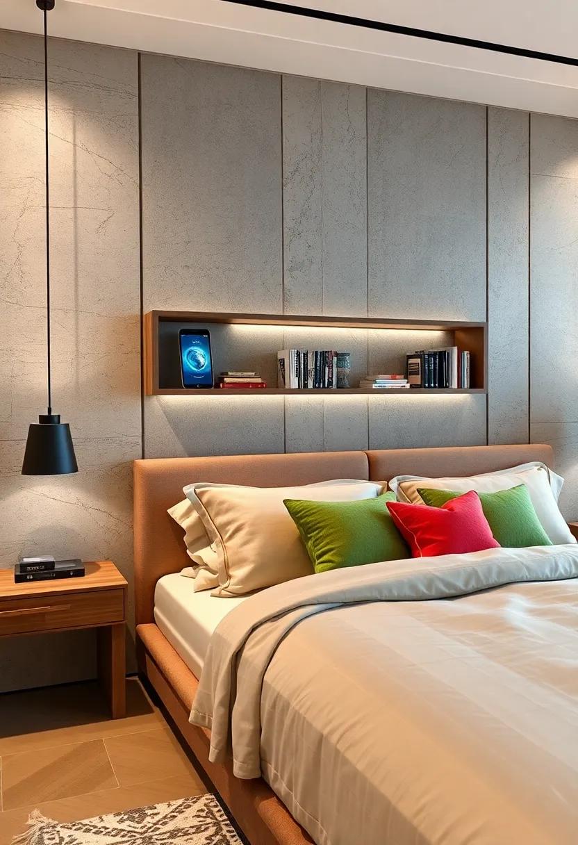 Multifunctional Masterpieces: Discover headboards with integrated shelving space, designed for quick access to your books and devices while staying charged