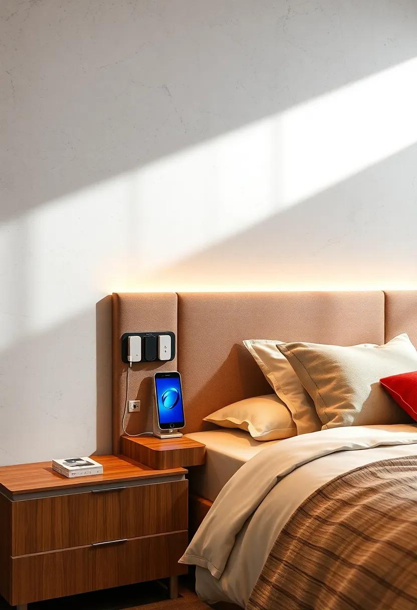 Nightstand Hybrid: Consider a clever design that merges headboard and nightstand, offering ample charging solutions alongside stylish surface space