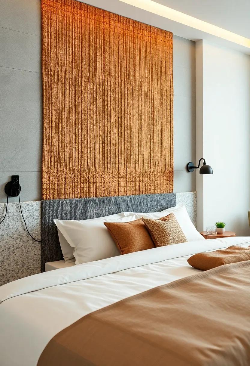 textured Tapestry: Appreciate the art of textiles with intricately woven headboards that add a sensory experience and house charging ports