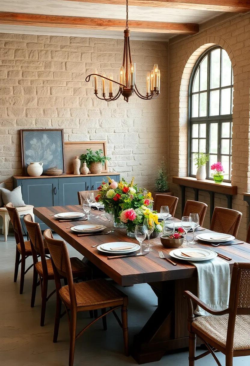 Rustic Romance: Embrace the charm of nature with wooden farm tables adorned with wildflower centerpieces and mismatched vintage china