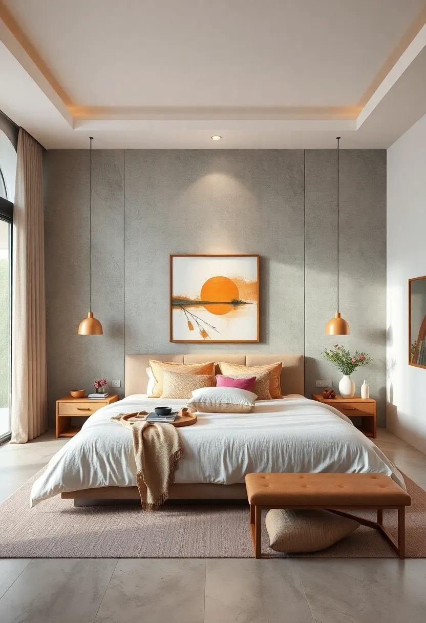 Create a Focal Point: Designate a statement piece, such as an oversized art piece or a unique headboard, to draw the eye