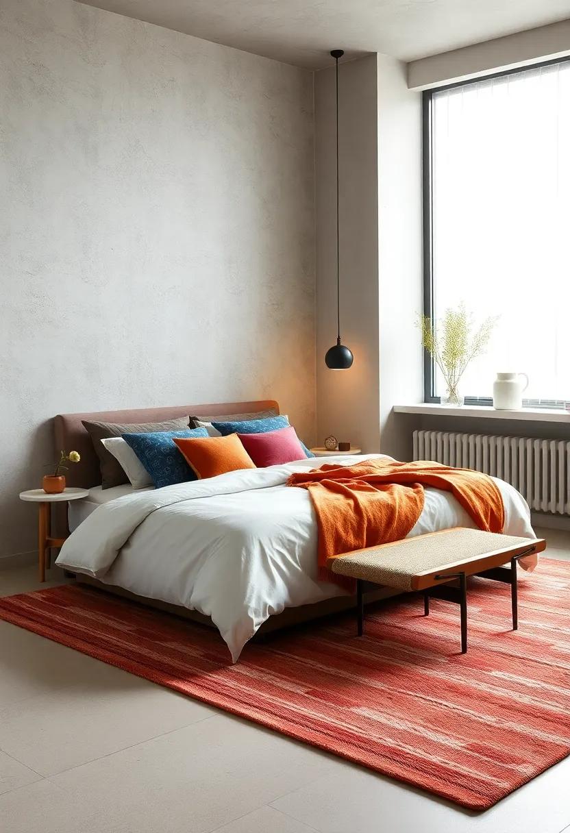 Select a Simple Rug: Choose a low-pile area rug with a solid or subtle pattern to enrich the space without overwhelming it