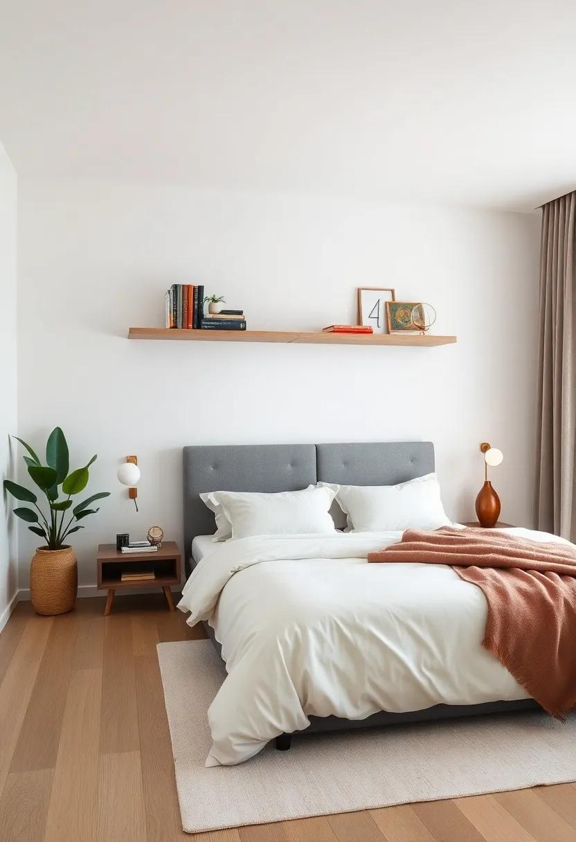 Use Floating Shelves: Install minimalist floating shelves to display books or decor without taking up valuable floor space