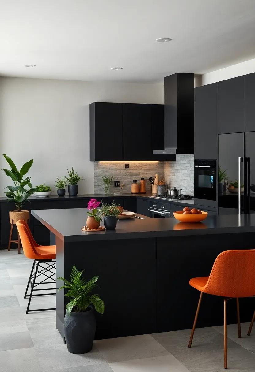 Greenery Touch: Add potted herbs or indoor plants to introduce color and freshness against the dark backdrop