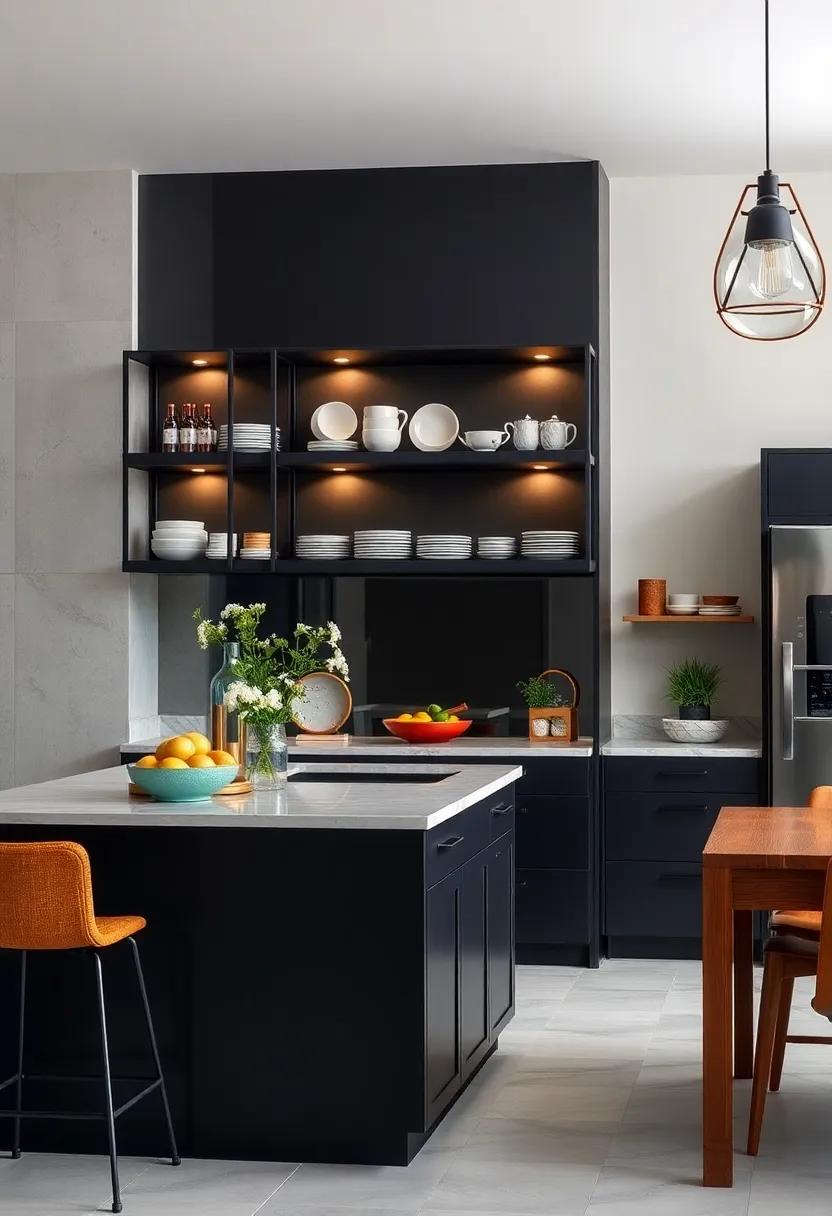 Open Shelving: Replace upper cabinets with open shelves to showcase stylish dishware and create an airy feel