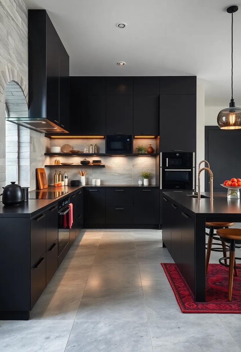 Smart Technology: Integrate smart appliances that blend seamlessly with your black kitchen aesthetic while providing modern convenience