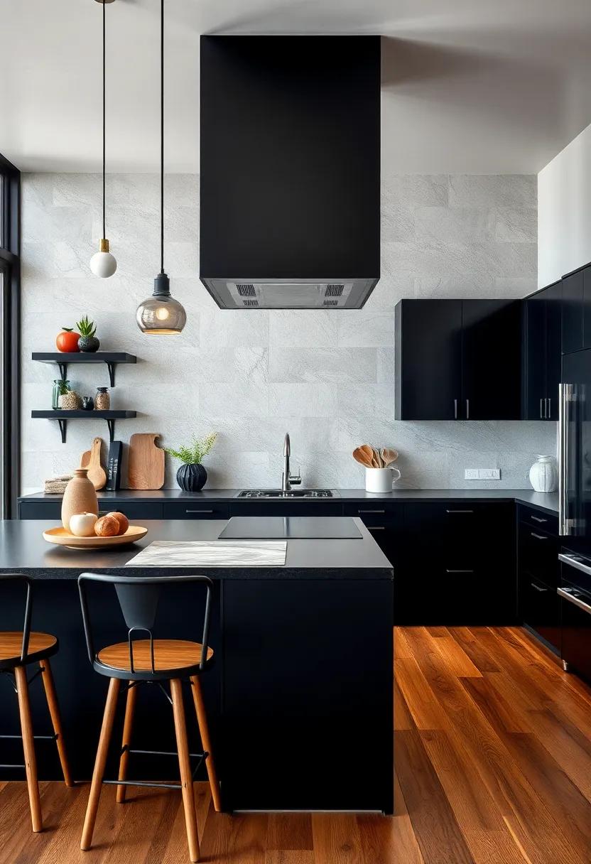 Textured Finishes: Incorporate materials like matte black, brushed metal, and natural wood to add depth and interest to your kitchen design