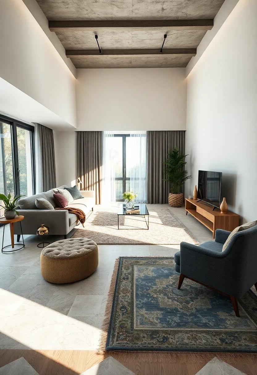 Layering Rugs: Use different styles of rugs in similar shades to create visual dynamics and warmth underfoot