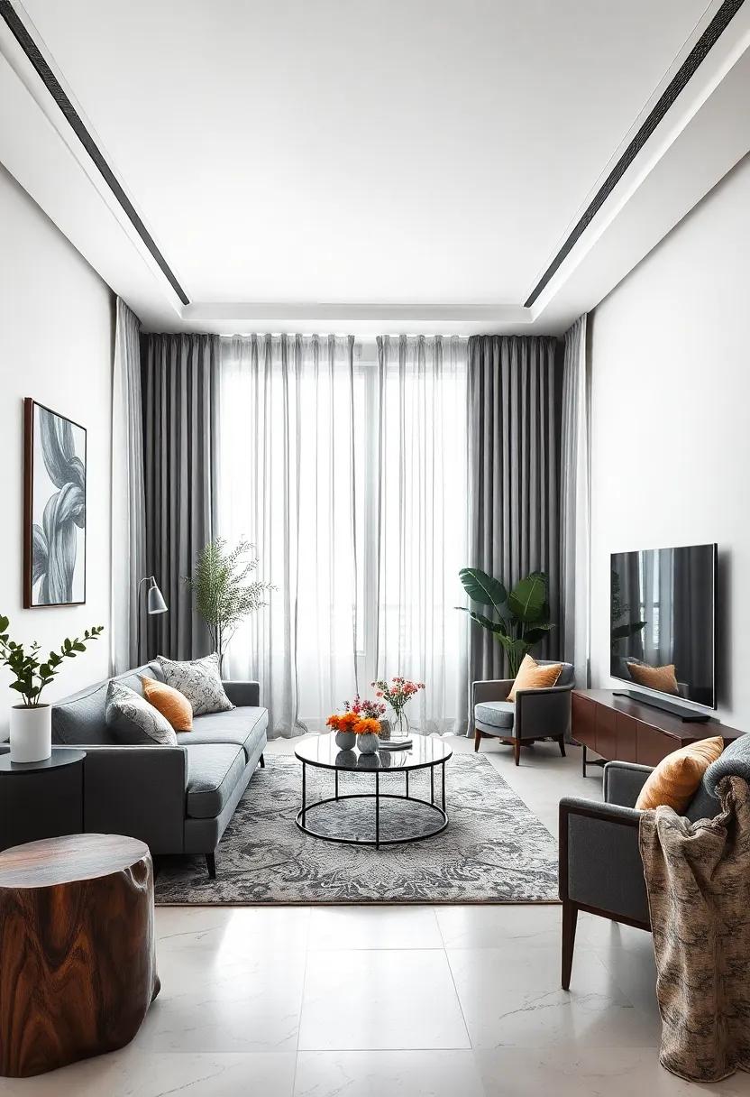 Elegant Curtains: Hang curtains that flow with your color scheme, whether they are sheer in a light tone or thick in a darker shade