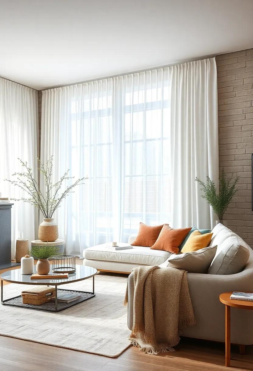 Light and Airy Whites: Discover how soft white linen curtains can create a serene atmosphere, allowing natural light to flood your scandinavian living room