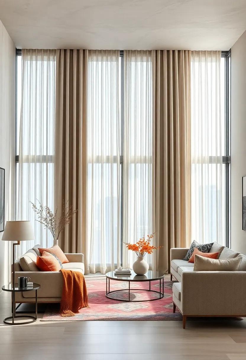 Floor-to-Ceiling Length: Consider the drama of floor-to-ceiling curtains, creating an illusion of height and elegance in your living room