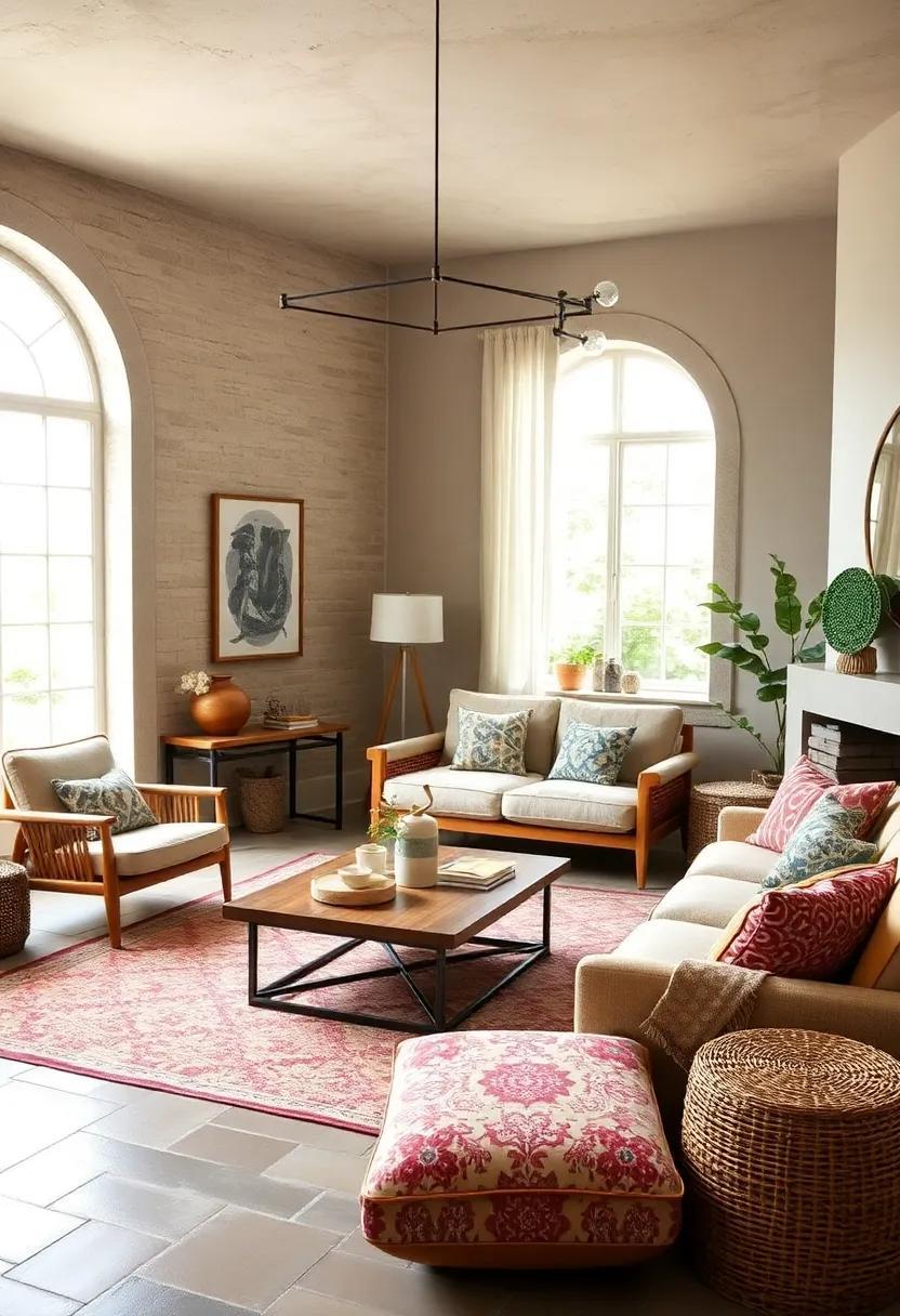 25 Charming Ideas for a Cozy Country Living Room Featuring Patterned Rugs