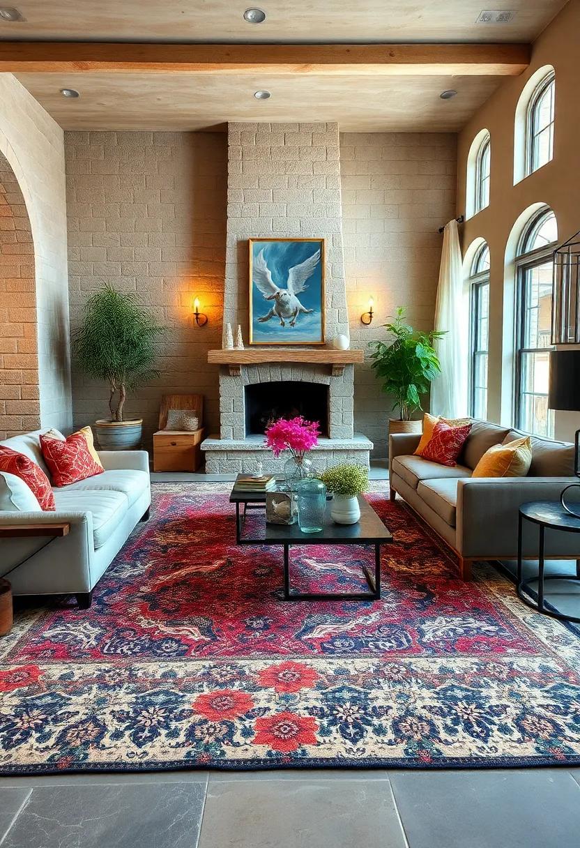 Layered Patterns for Depth: Combine a patchwork rug with a solid wool rug to create visual interest and depth, perfect for a comfortable, lived-in feel