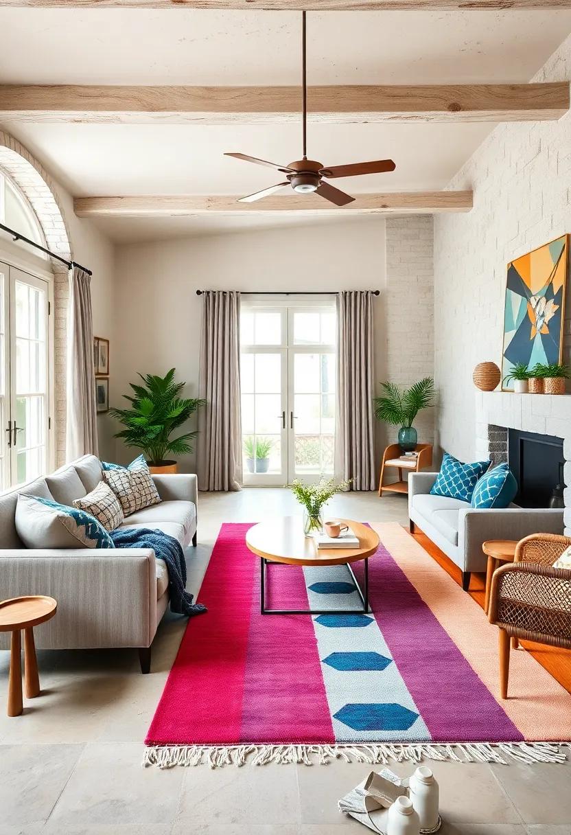 Color Block Brilliance: Experiment with color-blocked rugs that contrast or complement your furniture, lending a modern edge to your cozy retreat