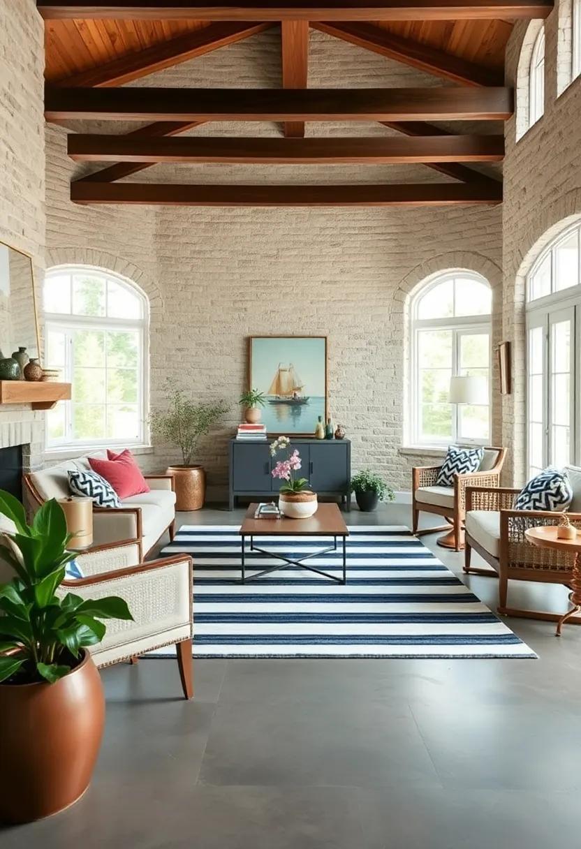 Striped Simplicity: Opt for a classic striped rug to reinforce a nautical theme, keeping the overall design fresh and effortlessly stylish