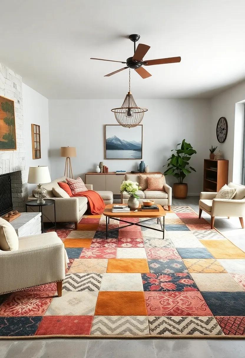 Playful Patches: Use patchwork rugs that feature various vibrant fabrics to tell a story, adding character to your cozy country living space