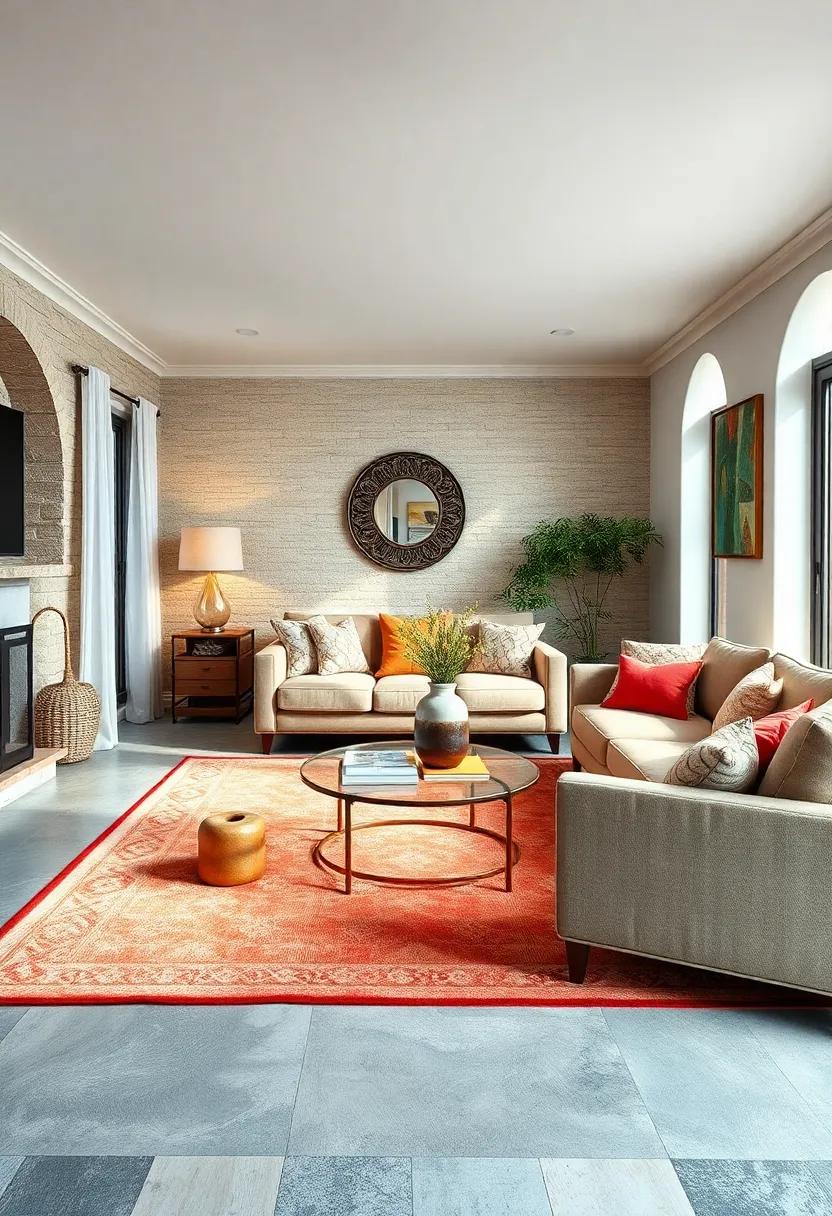 Emphasize a Color Palette: Choose a rug that showcases the room’s colors to create cohesion in your living space; this helps highlight your curated decor