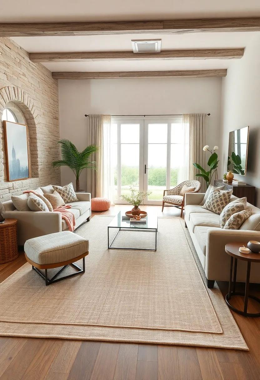 Neutral Palette Harmony: A subtly patterned neutral rug can create a calming foundation, allowing other decor elements to shine in your living room