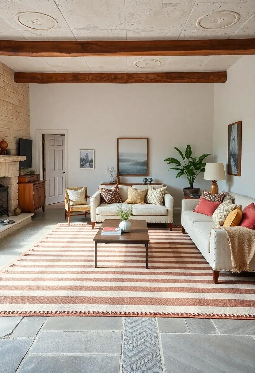 Checkered Comfort: A checkerboard rug can evoke a nostalgic country vibe, tying together furniture with its bold yet simple pattern