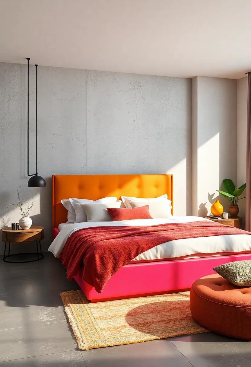 Bold Color Splash: Infuse your bedroom with personality using a vibrant, painted bed frame that serves as the focal point of your decor