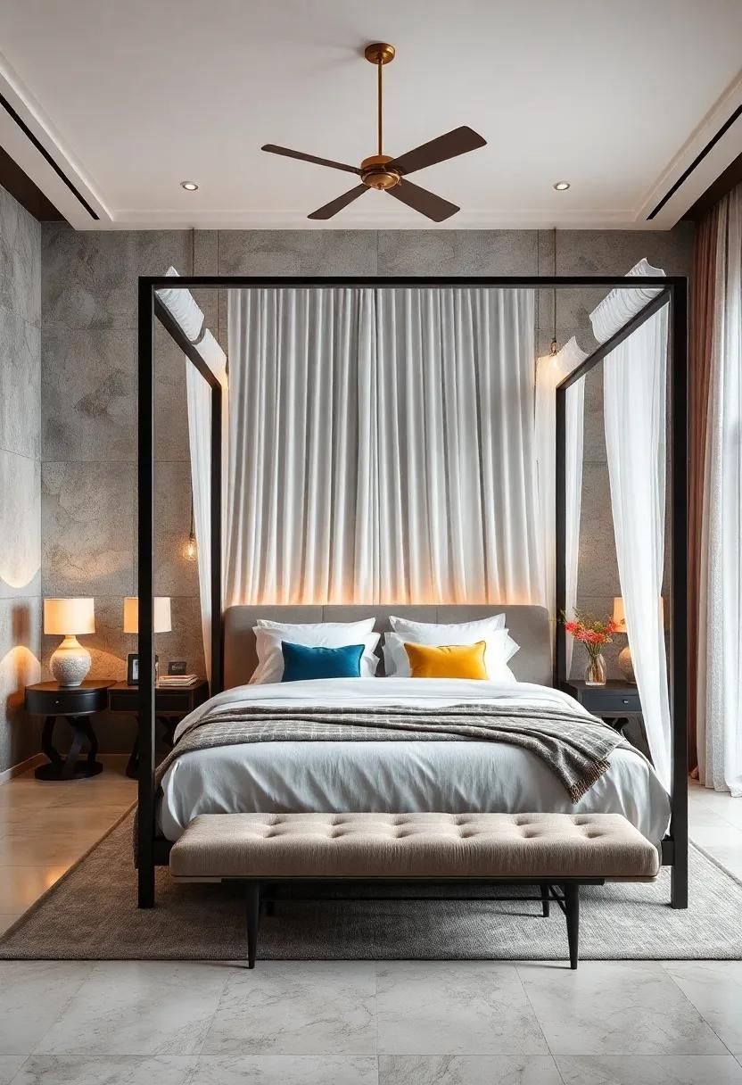 Canopy Dreams: Transform your bedroom into a serene oasis with a stunning canopy bed, allowing drapes to create a sense of privacy and enchantment
