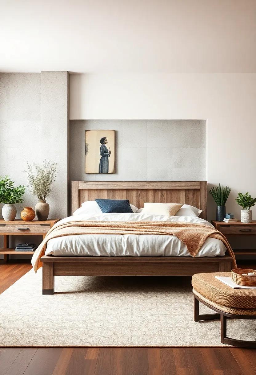 Farmhouse Charm: Introduce a bed frame with distressed finishes and sturdy construction, embodying the cozy, inviting essence of farmhouse style