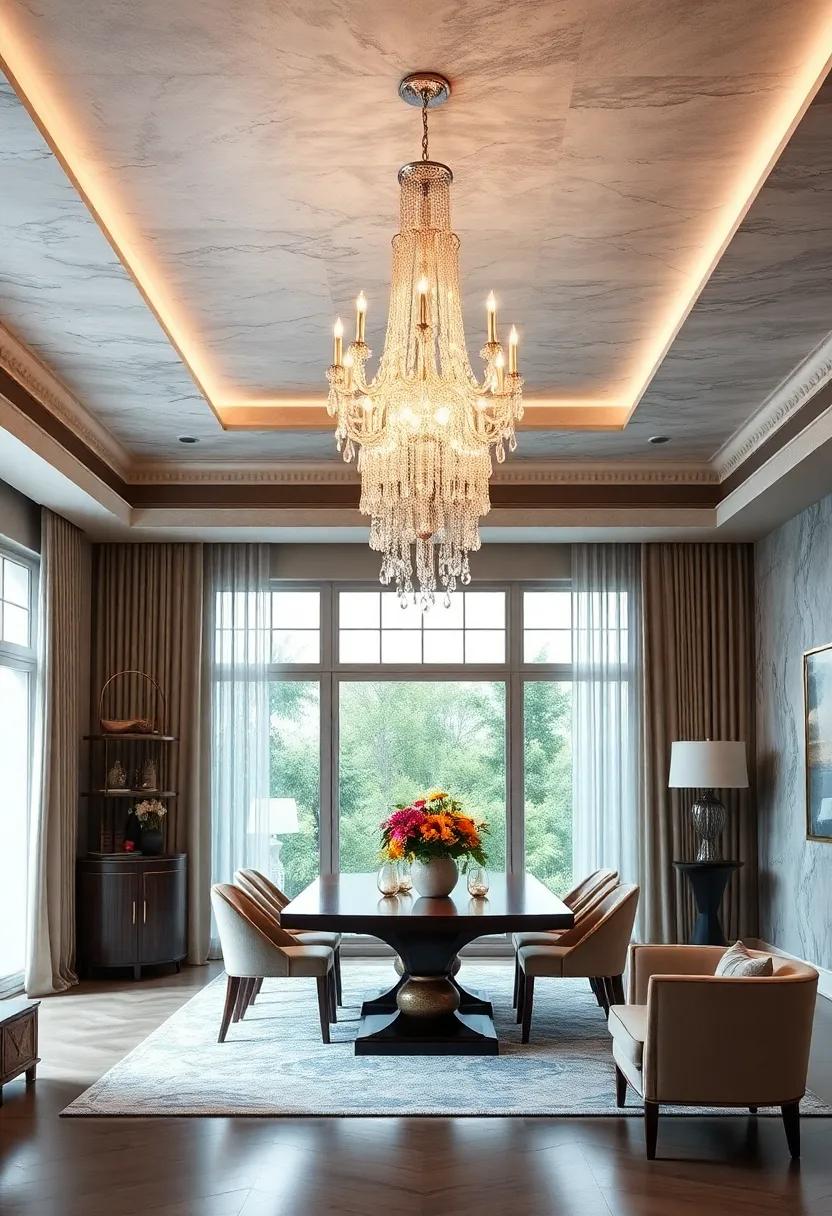 Chandelier Glam: Make a statement with a grand chandelier that adds elegance and a touch of luxury to your dining experience