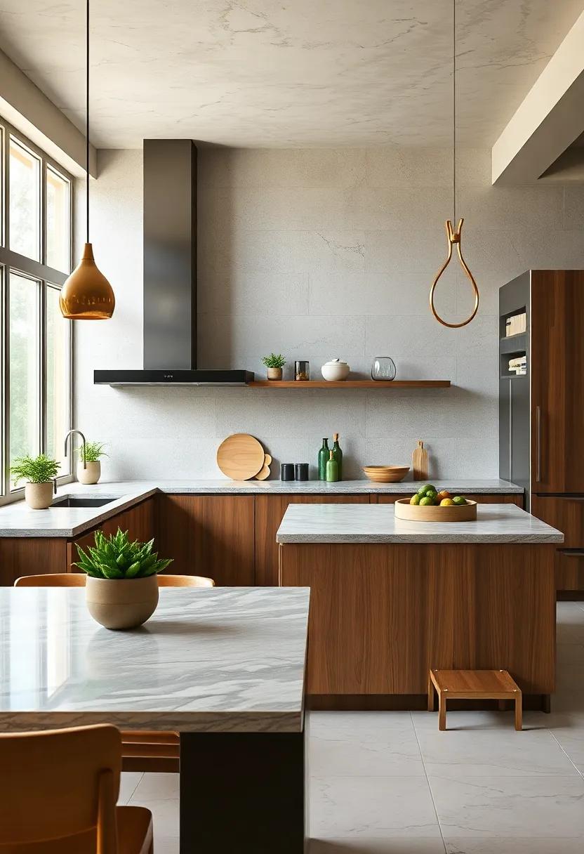 Natural Stone Elements: Use granite or soapstone countertops that not only provide durability but also add an organic touch to your kitchen