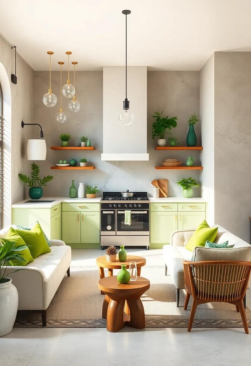 Neutral Tones with Green Accents: Balance neutral base colors with vibrant green décor elements for a fresh, modern look