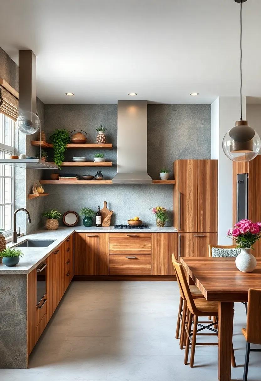 Salvaged Wood Features: Incorporate reclaimed wood accents for countertops or shelves, adding character while minimizing environmental impact