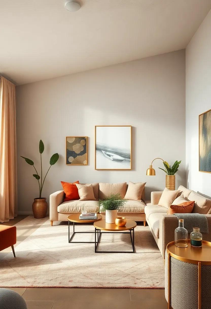 Metallic Accents: Introduce gold or bronze decorative elements, like picture frames or side tables, to elevate the space with a touch of glamour