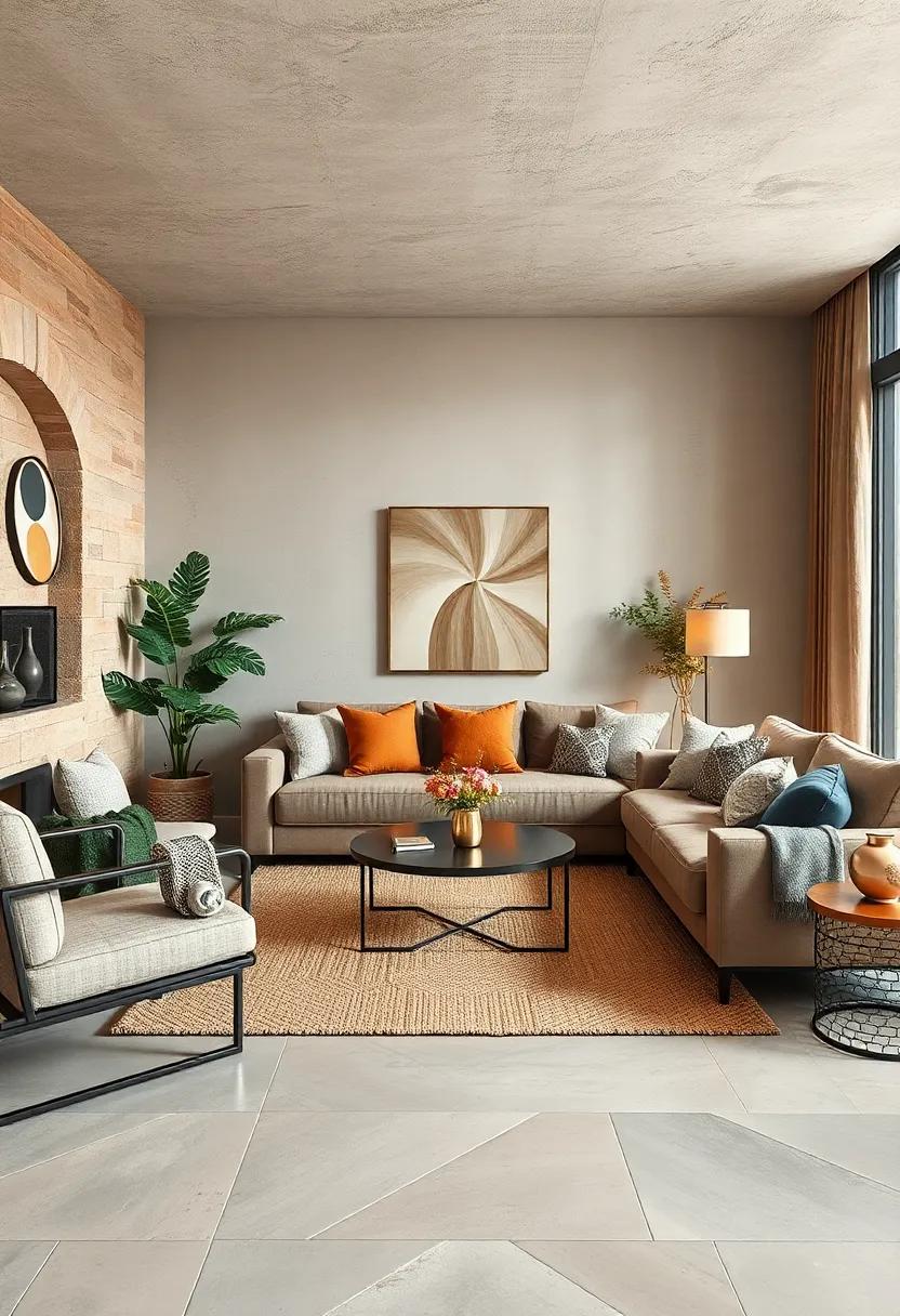 Layered Textures: Integrate a variety of textures, such as soft wool throws or a plush jute rug, to add depth and visual interest