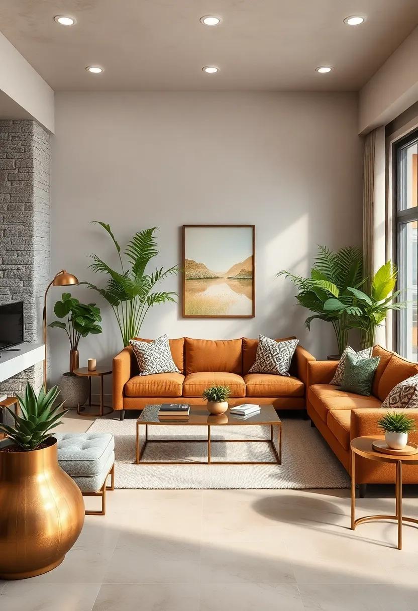 Greenery Galore: Use indoor plants, such as succulents or ferns, to bring freshness and natural hues into your space, complementing your earth-tone theme