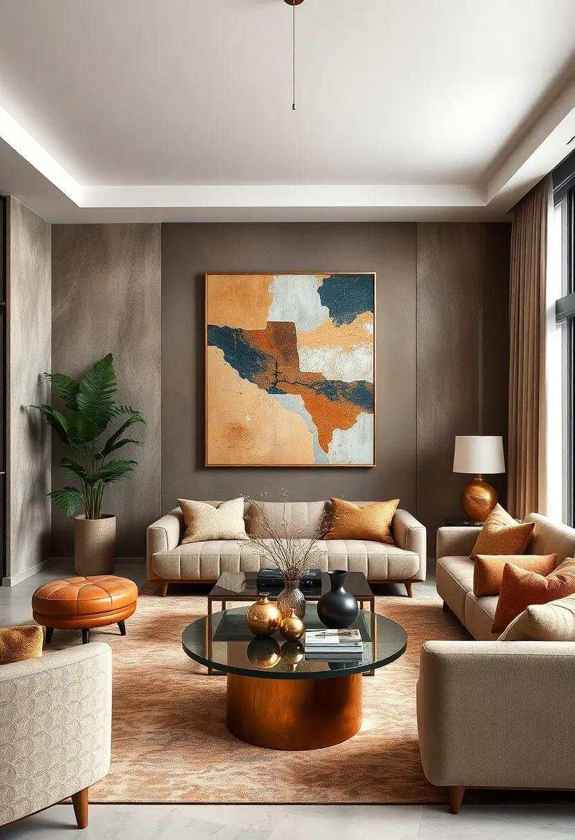 Earthy Artwork: choose abstract pieces that incorporate earthy colors,allowing the artwork to harmonize with your living room’s natural palette