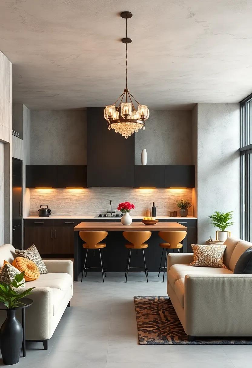 Chic Lighting Fixtures: Install eye-catching chandeliers or pendant lights that not only illuminate but also elevate your kitchen's style