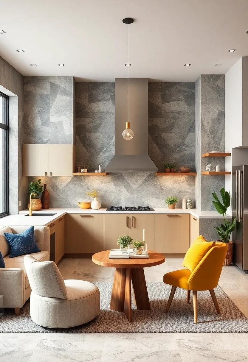 Textured Walls: Play with textures through wall treatments or backsplashes to add depth and interest to your culinary space