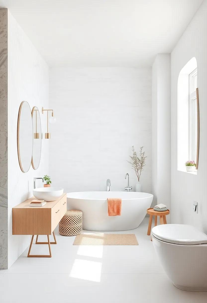 Bright White Oasis: ⁢Uncover the⁤ power of an all-white bathroom, ‍enhanced with natural ​light and strategically placed mirrors‍ to amplify the space